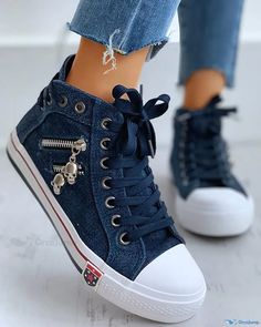 OrcaJump - Sleek Lace-Up Sneakers with Skeleton Zipper Accents – Casual Footwear Retro Fashion Women, Orthopedic Shoes, Retro Mode, Canvas Shoes Women, Flat Boots, Lace Up Heels, Canvas Sneakers, Zipper Detail, Shoes Trainers