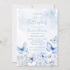 Lifetime of Butterflies Bridal Shower Invitation Butterfly Bridal Shower Invitation, Blue Butterfly Garden Bridal Shower Invitation Blue Butterfly Bridal Shower Ideas, Butterfly Bridal Shower Decorations, Blue Butterfly Wedding, Lifetime Of Butterflies, Garden Bridal Shower Invitations, Garden Bridal Showers, Bridal Shower Planning, Blue Bridal Shower, Butterfly Wedding