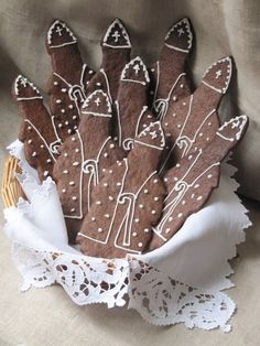 a basket filled with cookies sitting on top of a table