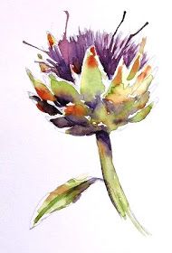 a watercolor painting of a purple flower