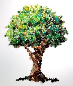 a tree made out of many different colored buttons