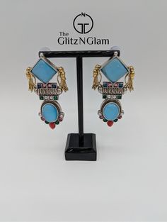 Join us on this sparkling journey and let's make every moment shine! 📸 No filters, just true beauty 📦 We ship what you see! ✅Ready to ship from Kansas, USA Check other styles available in our store https://www.etsy.com/shop/TheGlitzNGlams Blue Metal Earrings With Latkans, Unique Multicolor Earrings For Celebration, Blue Fusion Earrings With Latkans, Vintage Earrings With Latkans, Vintage Earrings With Latkans For Gift, Traditional Clip-on Dangle Earrings, Blue Metal Earrings For Festive Occasions, Vintage Latkans Earrings For Party, Blue Earrings With Latkans For Gift