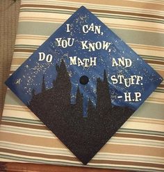 a blue graduation cap that says i can you know, do math and stuff - h r