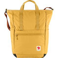 Fjallraven High Coast Totepack Description Versatile, light and practical – High Coast Totepack is a perfect companion for everyday life and travelling, both in town and on easy hikes. You can carry it over your shoulder, in your hand or on your back. The main compartment has a computer pocket with a padded base and a small zippered pocket. The entire bag can be folded into its front pocket when not in use. The outer fabric is waterproof but not the zippers and seams, so the bag can handle getti