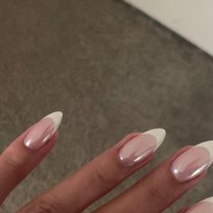 French Ombre Nails With Chrome, French Tip W Chrome, White French Tip Nails With Chrome, Square Chrome Nails French Tip, French Top With Chrome, Chrome French Almond Nails, Nail Design French Tip, French Tip Acrylic Nails Chrome, French Crome Nails Design Almond