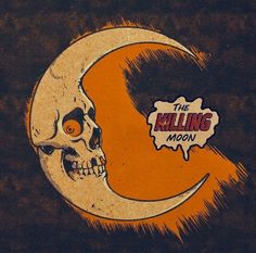 an orange and brown background with a skull on the moon that says,'the helling moon '