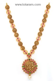 22 Karat Gold Necklace with Beads & Japanese Culture Pearl (Temple Jewellery) - 235-GN4289 - in 24.450 Grams for USD $1934.99. 
Made in India by Totaram Jewelers Online this product is in Gold - 22 Karat BIS Hallmark 916 KDM Gold  & is an excellent gift for Adult - Women. Ships fully insured with secured guaranteed delivery for free with your order over $250 from New Jersey USA & comes with 30 days exchange policy. Luxury Beaded Temple Necklace For Festive Season, Pearl Temple Jewellery, 22k Gold Necklace, Necklace With Beads, Temple Jewelry Necklace, Gold Temple Jewellery, Temple Jewellery, Gifts For Adults, Japanese Culture