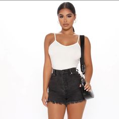 Black Fashionnova High Waisted Denim Shorts Casual Fitted Jean Shorts For Night Out, Fitted Casual Jean Shorts For Night Out, High Waist Stretch Jean Shorts For Night Out, Stretch High-waisted Jean Shorts For Night Out, High Rise Stretch Jean Shorts For Night Out, Stretch High Rise Jean Shorts For Night Out, Women Jean Shorts, Army Green Jeans, Distressed Bermuda Shorts