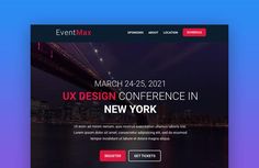 the event max website homepage is displayed on a blue background with red and black colors