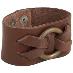 a brown leather bracelet with metal rings