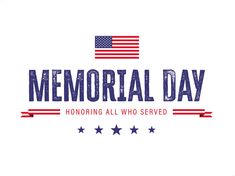 the memorial day logo with stars and an american flag in the background on a white background