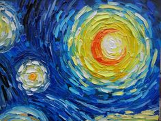 an abstract painting with blue and yellow colors