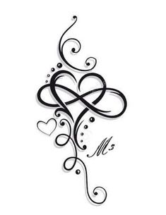 an artistic tattoo design with hearts and swirls