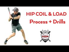 a man swinging a tennis racket with the words hip coil & load process and drills