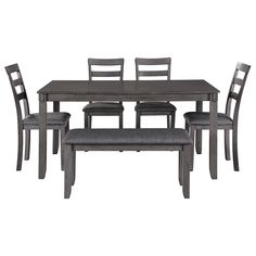 a dining table with four chairs and a bench