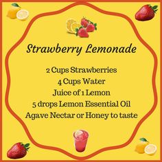 🍓🍋If you want to make this an "adult" drink you could reduce the water and add alcohol of choice🍸  💦I only recommend using Young Living Vitality Essential Oils for this recipe! Don't have any and need them❓  You can find me here 👇🏼👇🏼www.stacisallaboutoils.com or stacisallaboutoils@gmail.com Agave Nectar, Drinks Recipes, Strawberry Lemonade, Adult Drinks