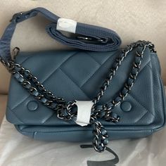 Hard To Find Peta-Approved Buttery Soft Vegan Leather Bag In Slate Blue. Comes With 2 Straps: One Removable Crossbody Fabric Strap And One Gunmetal Chain Strap With Matching Vegan Leather Braided Through. Retails For $95 On The Lug Website. Lug Bags, Pink Convertible, Quilted Crossbody Bag, Vegan Leather Bag, Fabric Strap, Convertible Bags, Swim Shoes, Crossbody Tote, Slate Blue