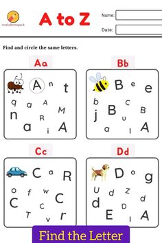 the alphabet worksheet for kids with pictures and words