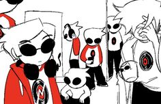 an image of some cartoon characters in red and black