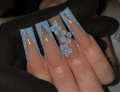 Nail Ideas Baby Blue, Tips Nails, Tapered Square Nails, Blue Acrylic Nails, Glow Nails, Long Acrylic Nails Coffin, Acrylic Nails Coffin Pink