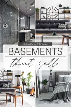 a collage of photos with the words basements that sell in black and white