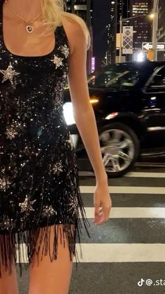 Aesthetic Black Clothes, Long Nails Classy, Hailey Bieber Nails Chrome, Vegas Date Night, Nye Party Outfit, Nyc Fashion Winter, Beyonce Concert Outfit, Black Sparkle Dress, Black Sparkly Dress