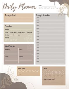 the daily planner is shown in beige and brown