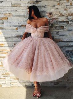 Princess Tea Length Prom Dresses Off-Shoulder Sparkly Homecoming Dress,GD194 on Storenvy Sparkly Ball Gown, Off The Shoulder Prom Dress, Tea Length Prom Dress, Prom Dresses Off The Shoulder, Formal Ball Gown, Pink Homecoming Dress, Lace Party Dresses, Pink Tea, Gown Prom