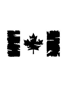 the canadian flag is painted in black on a white background with brush strokes and an image of a maple leaf