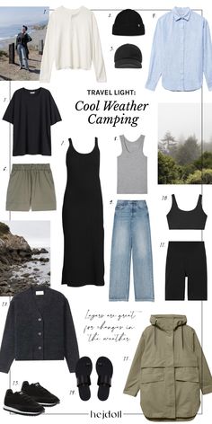 Travel Light: Cool Summer Camping - Hej Doll | Simple modern living by Jessica Doll. Cool Weather, Summer Camping, Camping Outfits, Minimalist Wardrobe, Cool Summer, Camping Trip, Mode Inspo, Travel Light