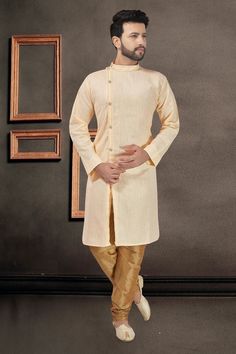 Style Traditional Men's Wear Slight Variation may be there in Colors due to Camera And Monitor Resolution. Top Detail Kurta : Color - Beige, Fabric - Cotton Linen Bottom Detail : Color - Golden, Fabric - Dupion, Style - Churidar Pajama Package Include :Kurta Churidar / Pajama MORE OPTIONS ON KURTA PAJAMA ------------------------------------------------- https://www.etsy.com/uk/shop/IndoPehenawa?ref=seller-platform-mcnav&section_id=31396637 Turban, Mojari And Other Accessories Are Not Sold Along With The Dress. we can make Turban Mojaris if required and make it available for you , for extra cost  Additional Information : As This Coat/Sherwani/Waistcoat/Kurta Are Made As Per Orders.  So It Is Strictly Not Acceptable Once Get Delivered . So Kindly Choose Body Fit Size .  Also We Keep 2 Inches Indo Western For Men, Celebrity Gowns, Boys Kurta, Kurta Pyjama, Indian Kurta, Linen Bottoms, Kurta Pajama, Ethnic Outfits, Traditional Wedding Dresses