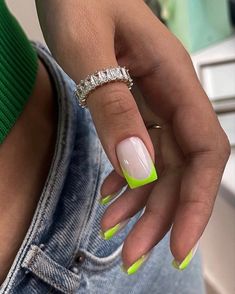 Lime Nails, Lime Green Nails, Glitter French Nails, Bad Nails, Gel Nails French, Neon Green Nails, Her Nails