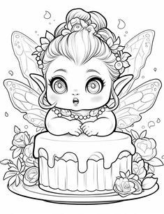 a little fairy sitting on top of a cake