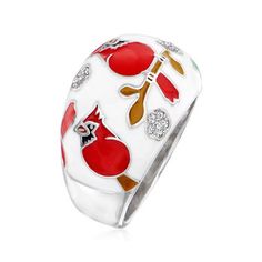 Ross-Simons - .10ct t. w. White Topaz, Multicolored Enamel Cardinal Ring Size 7. An RS exclusive. The cardinal is said to symbolize devoted relationships, and the appearance of the red bird is believed to represent a loving visitor from heaven. What special meaning to embrace when you don this cheerful ring! Decorated with red, green, white and black enamel and sparkling with .10 ct. t. w. white topaz rounds. Set in polished sterling silver. Would make a fabulous gift for a bird enthusiast, or a Robin Roberts, Scarf Rings, Red Bird, Red Birds, White Topaz, Black Enamel, Red Green, Topaz, White And Black