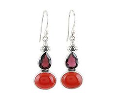 Gorgeous in shades of red and destined to become your go-to accessories, these bezel-set gemstone beauts dangle from a trio of tiny sterling silver beads and swing freely from silver shepherd's hooks. From Novica. Red Sterling Silver Earrings With Natural Stones, Red Bohemian Sterling Silver Earrings, Nickel-free Southwestern Red Earrings, Artisan Nickel-free Red Earrings, Red Bohemian Nickel-free Chandelier Earrings, Shepherds Hook, Artisan Craft, Shades Of Red, Sterling Silver Bead