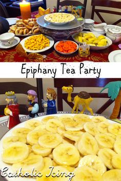 the table is full of bananas and other foods