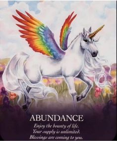 an image of a unicorn with wings on it's back and the words abundance written below