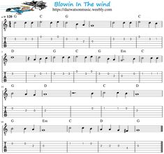 sheet music with the words blowin in the wind