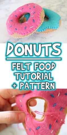 two donuts with sprinkles on them and the words, doughnuts felt food pattern