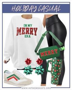 Embrace festive comfort with this trendy holiday athleisure look! The 'Merry' sweatshirt paired with high-waist leggings creates the perfect casual Christmas outfit. Ideal for holiday shopping, Christmas morning, or casual get-togethers! Shop on my LTK!  Casual christmas outfit, comfy holiday outfit Merry Sweatshirt, Comfy Christmas, Christmas Outfit Casual, Outfit Ideas 2024, Christmas Outfit Ideas, Sleep And Loungewear, Holiday Outfit