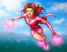 a drawing of a woman flying through the air