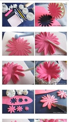 the process for making paper flowers is shown