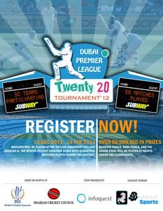 an advertisement for the dubai cricket league tournament, featuring two different teams and their names