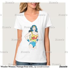 Wonder Woman | Vintage Pose with Lasso T-Shirt Fitted V-neck Graphic Tee, Fitted V-neck Graphic Tee T-shirt, Wonder Woman Vintage, Vintage Ladies, Wonder Woman, Created By, Wonder, Fashion Outfits, Stars