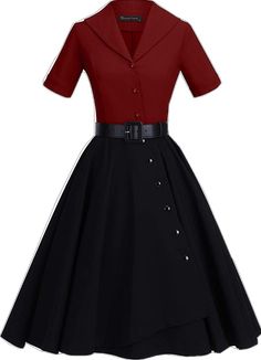 GownTown 1950 Women Dress Midi Shirt Dress Cocktail Dress with Belt Types Of Fashion, 1950 Women, House Wife, High Fashion Photography, Dress Neck Designs, Aline Dress, Dress Cocktail, Business Trip, Dress With Belt