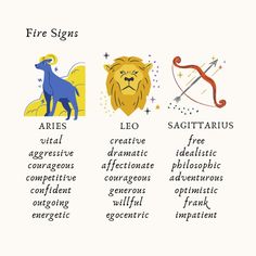 four zodiac signs are shown in different colors