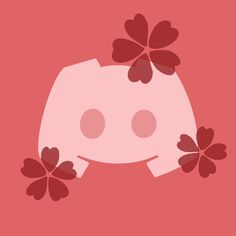 a pink pig with red flowers on it's head and eyes in the shape of a flower