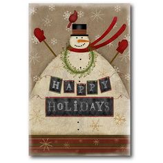 a holiday card with a snowman on it