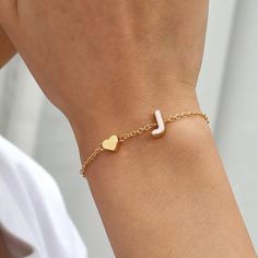 New 18k Gold Plated Letter Heart Charm Initial Letter Bracelet - J Bundle And Save! Bundle Your Items And Receive A Discount + Save On Shipping! Nfl Wag, J Bracelet, Wag Dr, J Names, What A Girl Wants, Letter Bracelet, Letter J, Initial Bracelet, Initial Letter