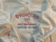 Embroidered sweatshirt with Princess Half Marathon theme. 13.1 Miles embroidered on Right sleeve. Princess Half Marathon, Run Disney, Embroidered Sweatshirt, Half Marathon, Embroidered Sweatshirts, Birmingham, Favorite Outfit, Gender Neutral, Adult Outfits